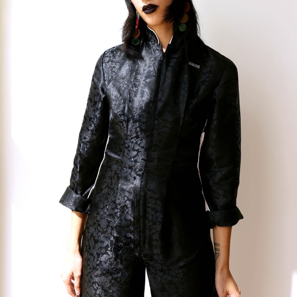 NWOT Dawang Black Brocade Jumpsuit Size S - Picture 2 of 8